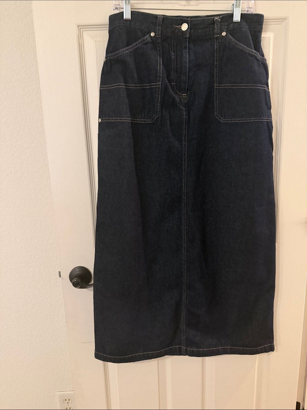 Vintage Blue Asphalt Dark Wash Denim Midi Skirt
